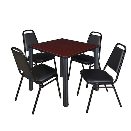 Kee Kee Square Table & Chair Set, Wood, Metal, Vinyl Top, Mahogany TB3030MHBPBK29BK